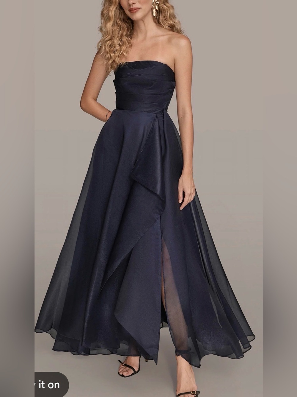 NEW Donna Karan New York Ruched Strapless Organza Navy Gown Sz 6